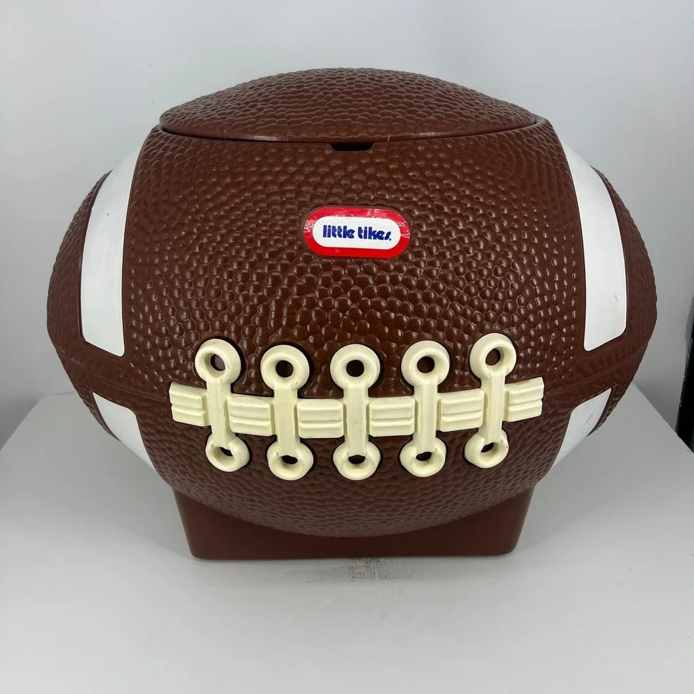 Little Tikes Football Toy Chest Storage Bin Brown Vintage Sports Kids Playroom
